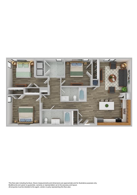 Floor plan for 3 beds, 2 baths, 1260 sqft
